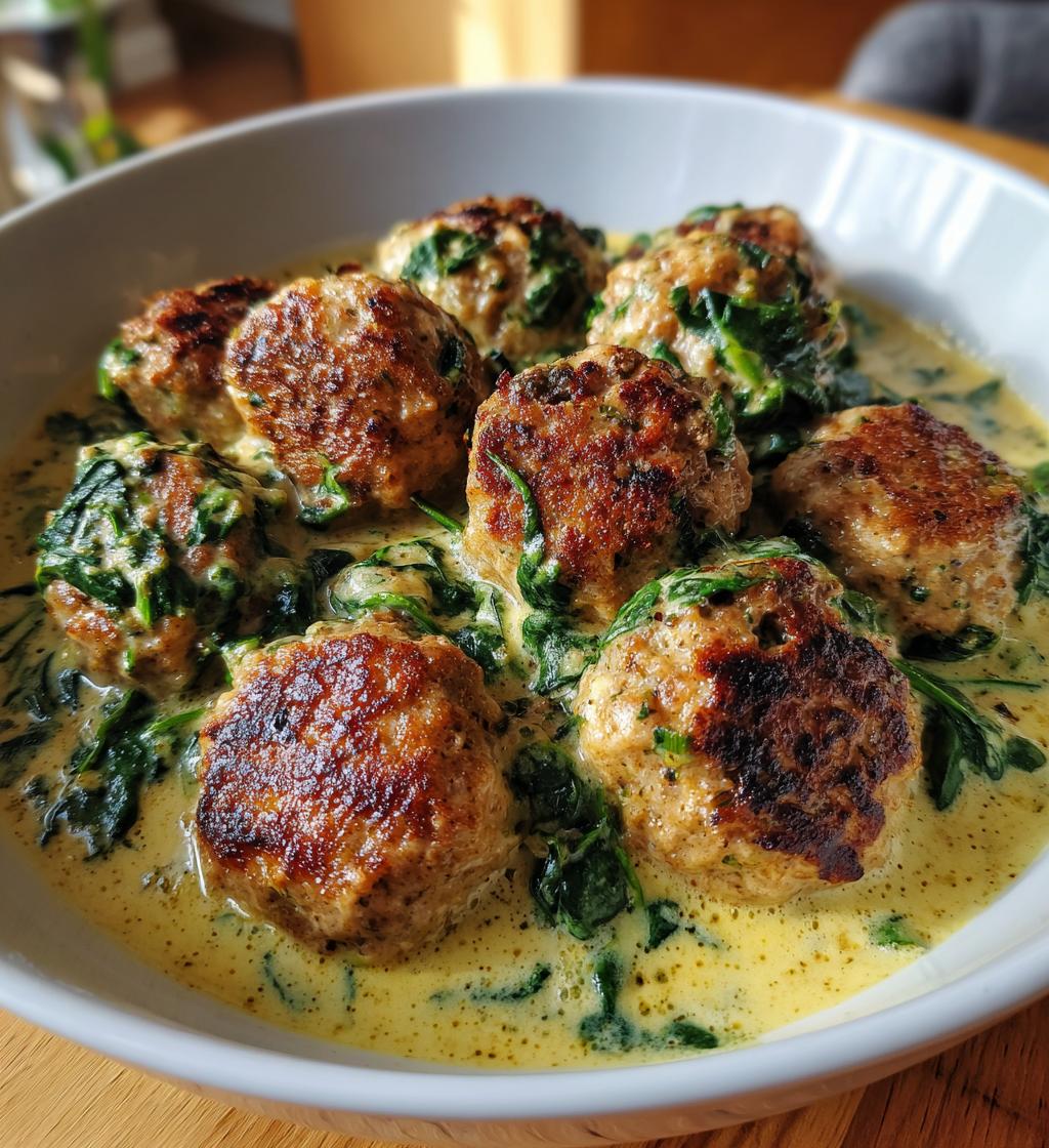 baked chicken ricotta meatballs with spinach alfredo sauce