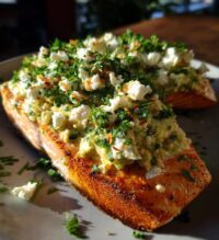 baked salmon with avocado feta