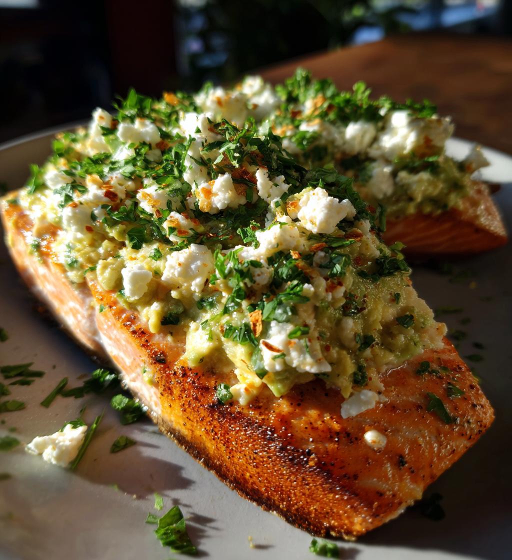baked salmon with avocado feta