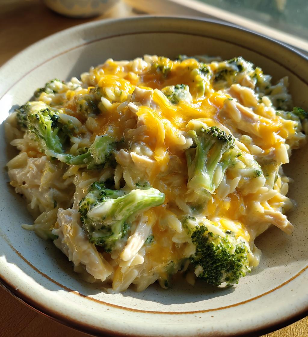 cheesy chicken broccoli orzo recipe