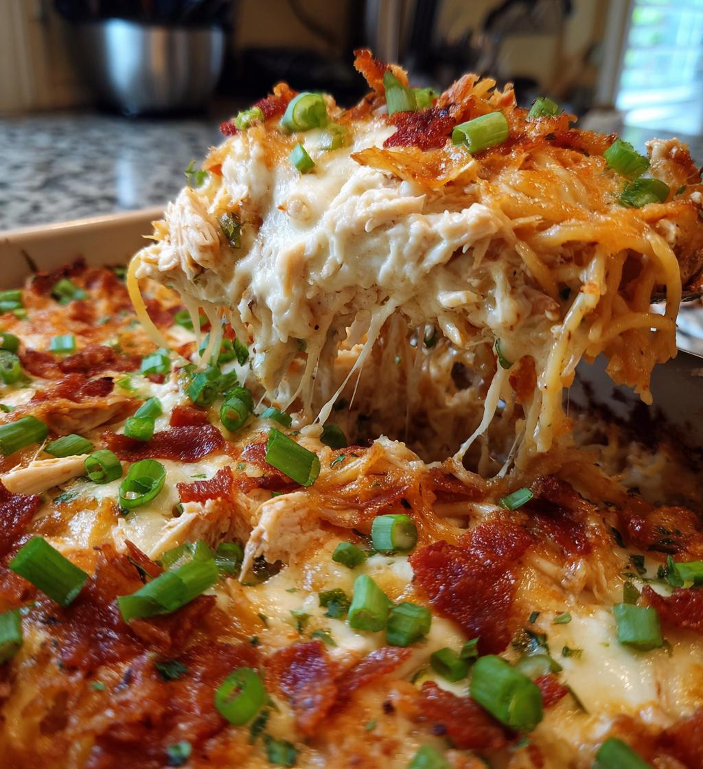 cheesy crack chicken spaghetti bake