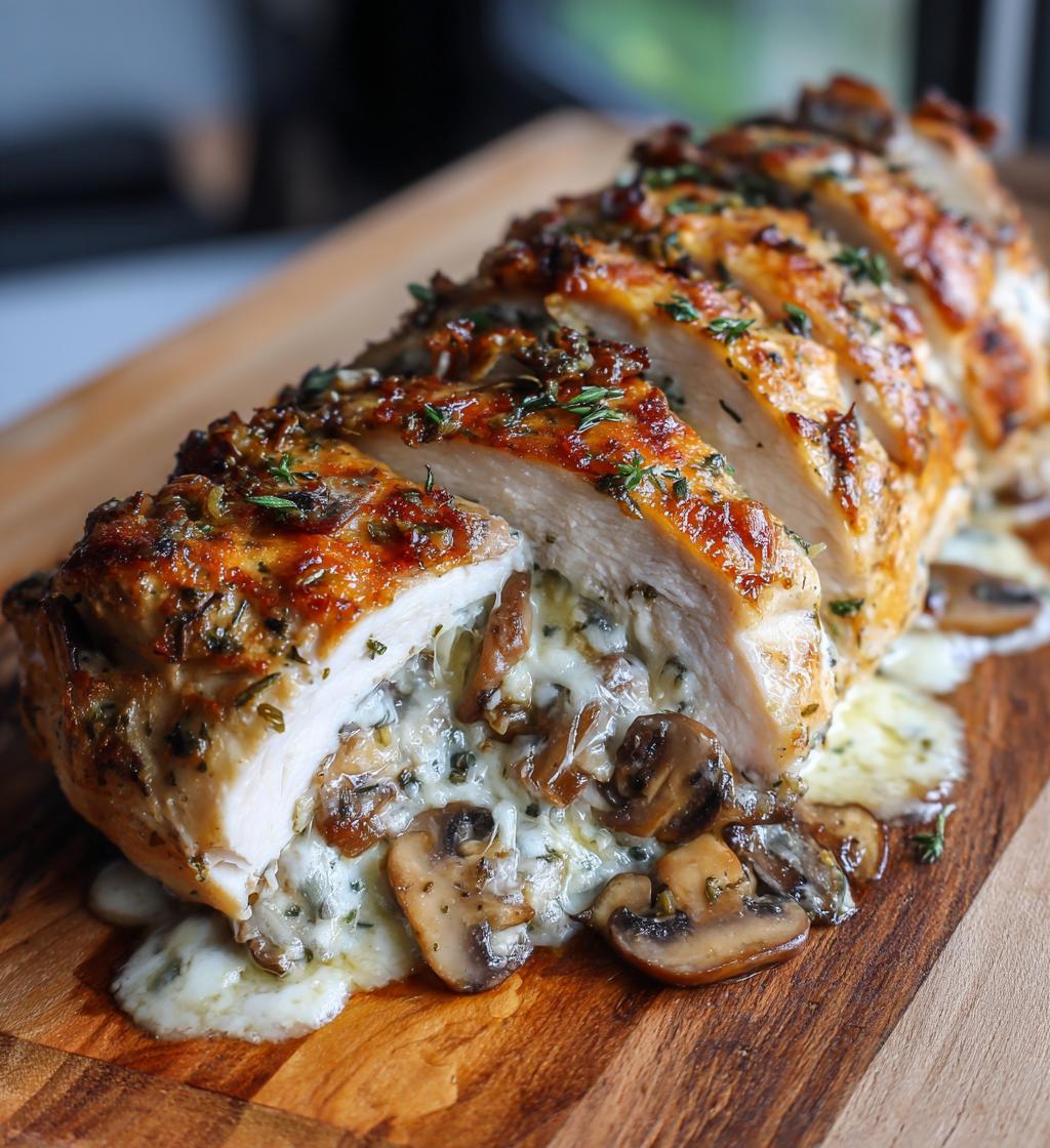 cheesy garlic butter mushroom stuffed chicken
