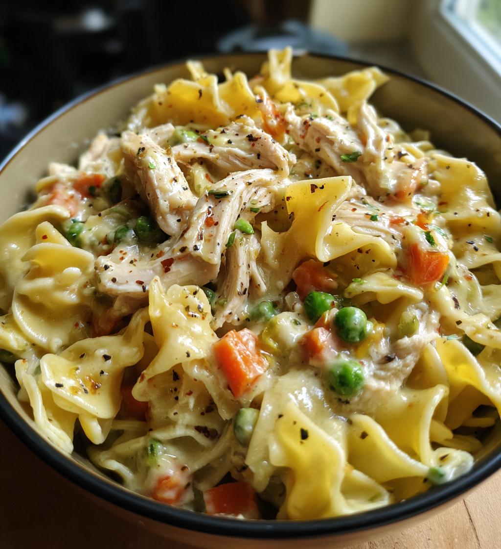 chicken pot pie noodle skillet