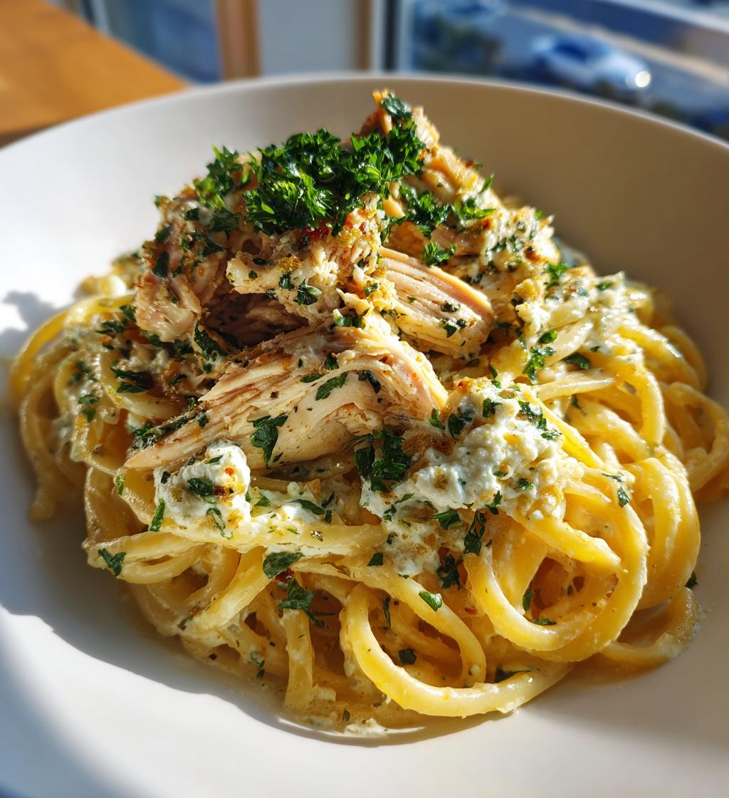 chicken spaghetti with burrata and lemon butter garlic sauce