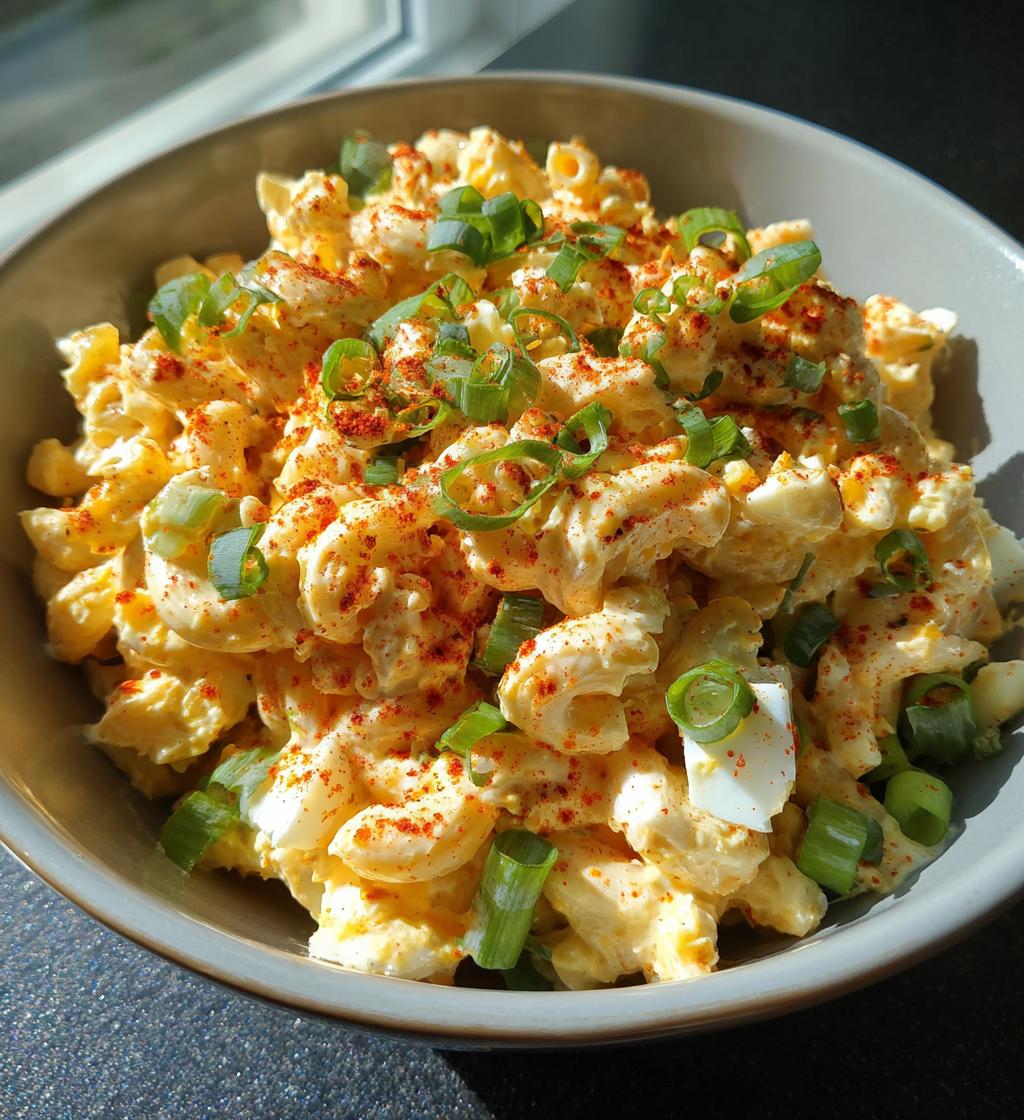 creamy deviled egg pasta salad