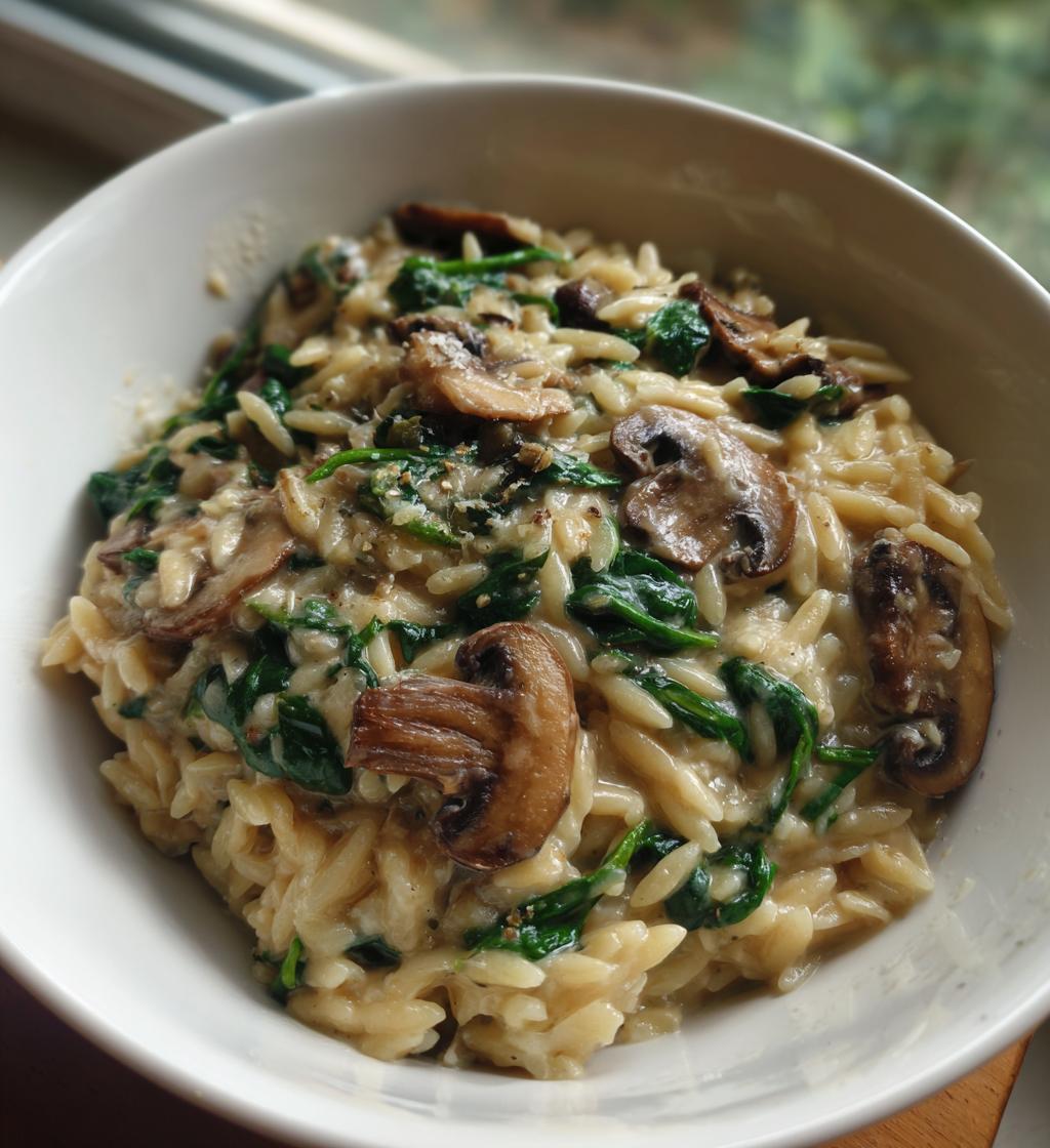 creamy spinach and mushroom orzo a one pan comfort dish in just 30 minutes