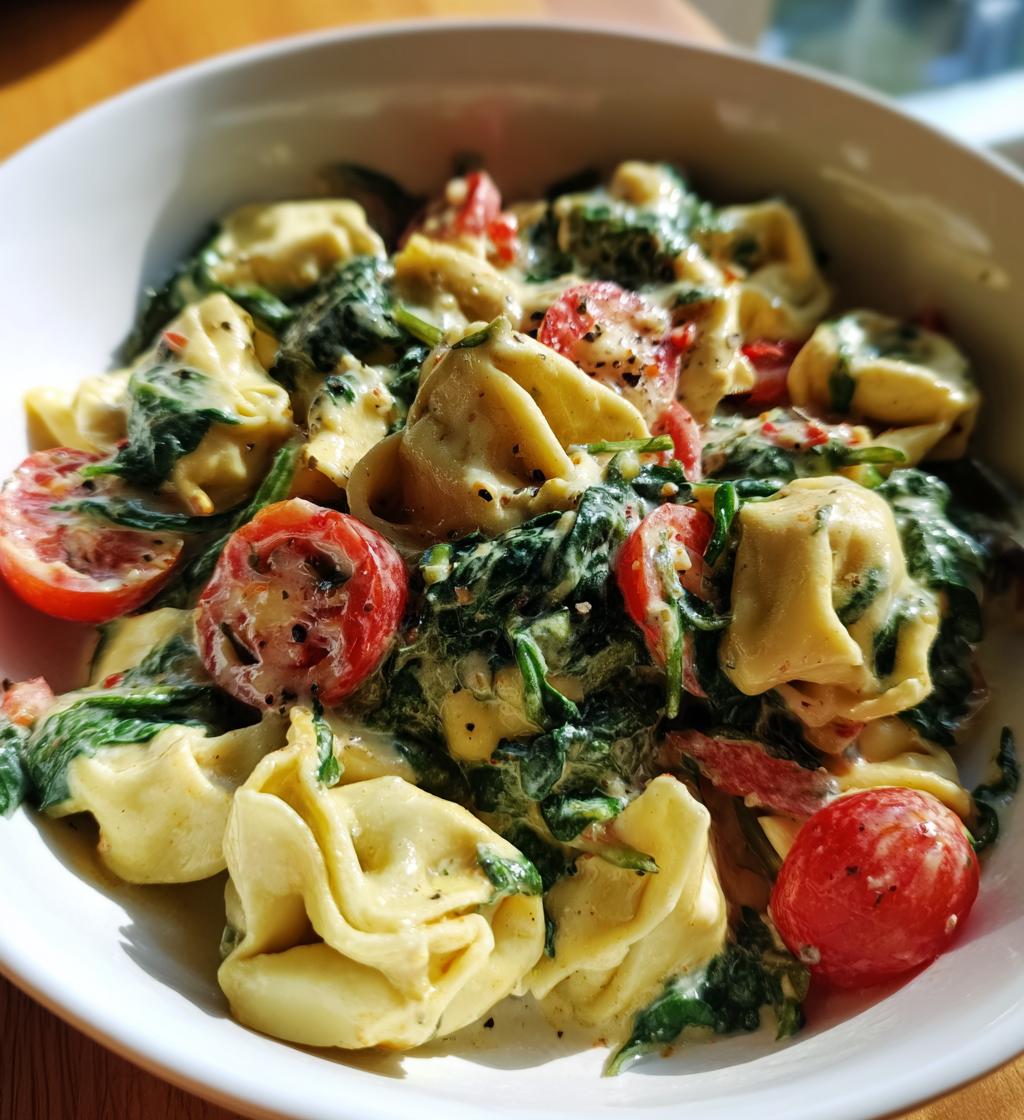 creamy tortellini with spinach tomatoes