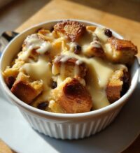 easy bread pudding with vanilla sauce