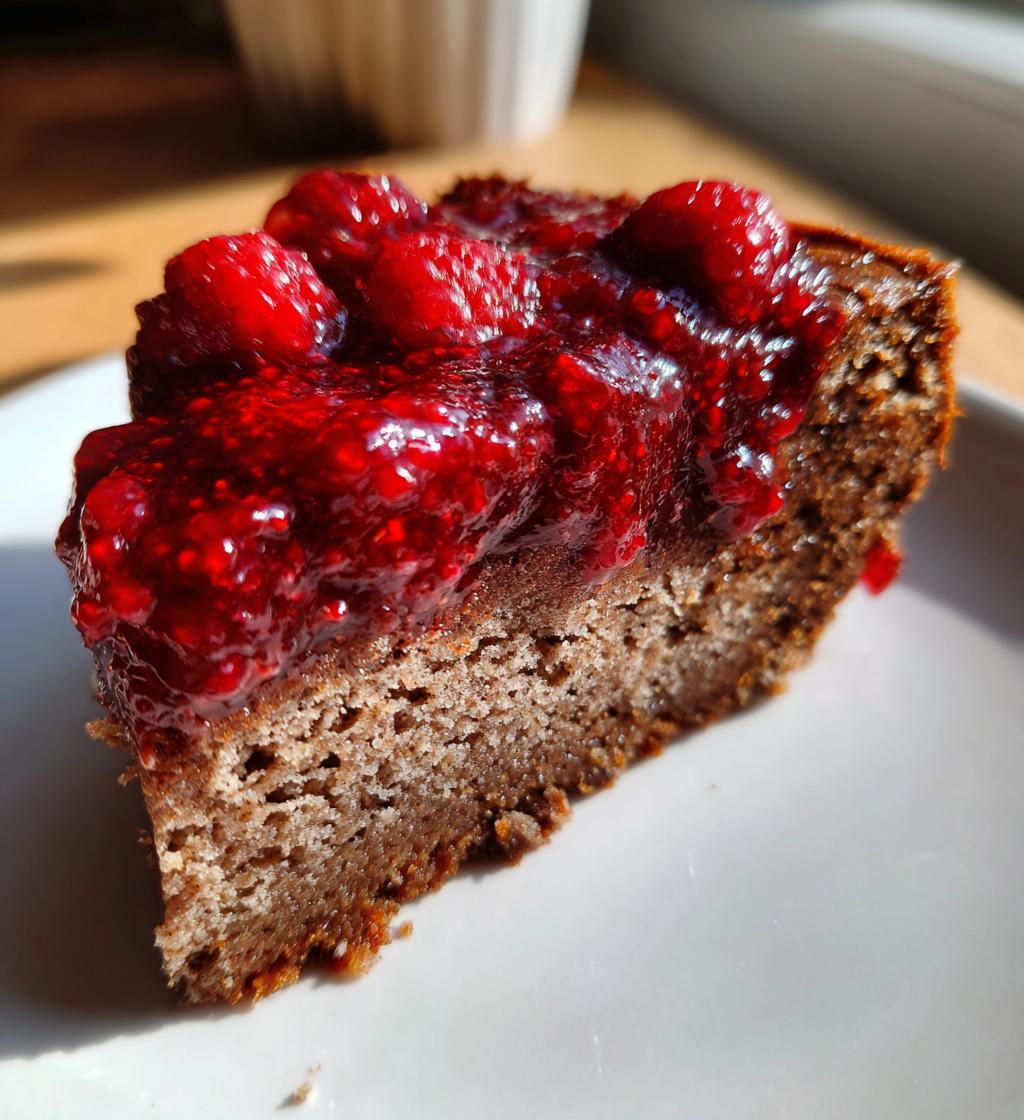 flourless almond cake with raspberry sauce - detail 1