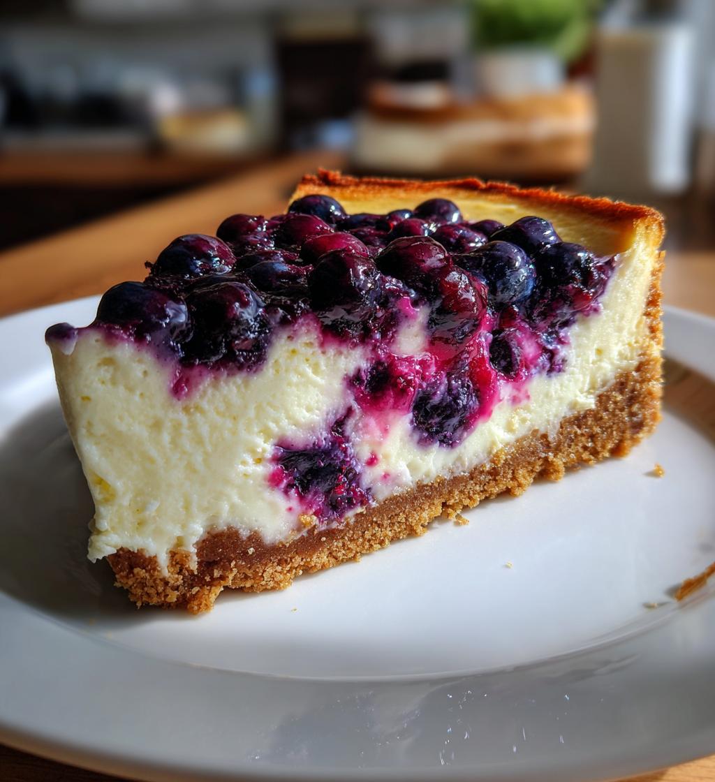 fresh blueberry cheesecake with homemade crust - detail 1