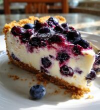 fresh blueberry cheesecake with homemade crust