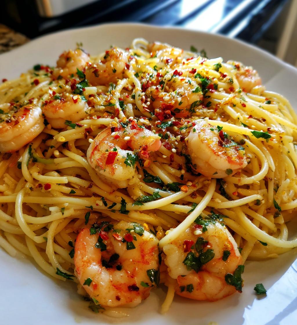 garlic shrimp pasta - detail 1