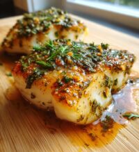 golden seared cod with herb butter sauce