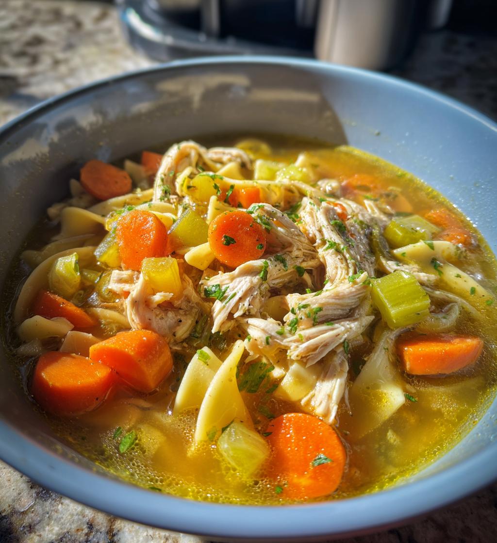 homemade crockpot chicken noodle soup - detail 1