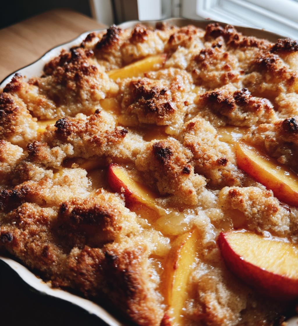 hot peach cobbler right out of the oven