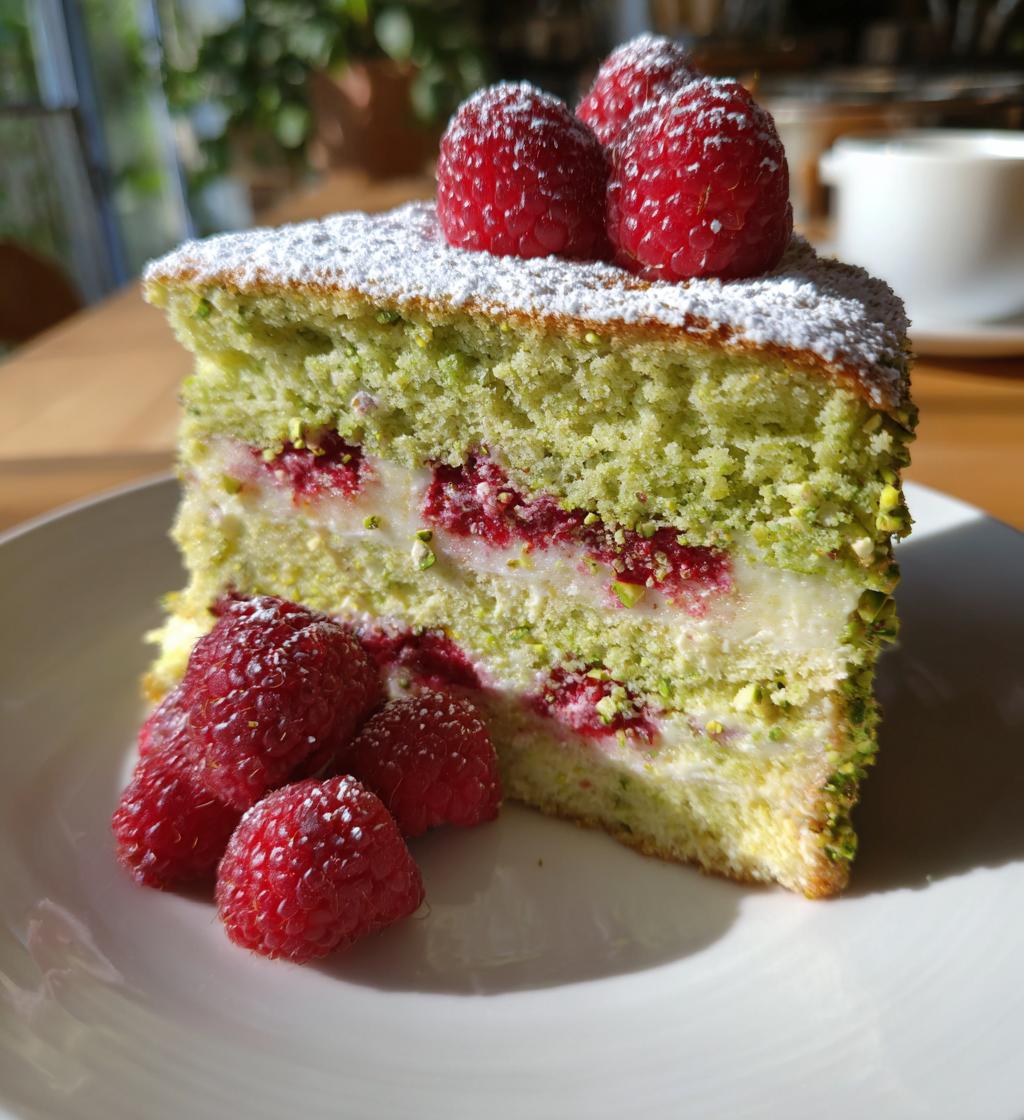 pistachio raspberry cake - detail 1