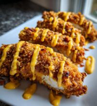 pretzel chicken with mustard cheddar sauce