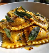 pumpkin ravioli with brown butter sauce