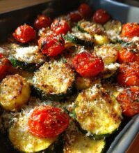 roasted garlic parmesan zucchini squash and tomatoes
