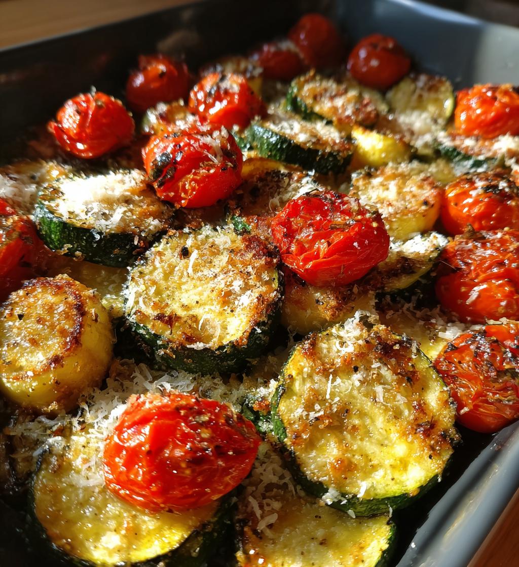 roasted garlic parmesan zucchini squash and tomatoes