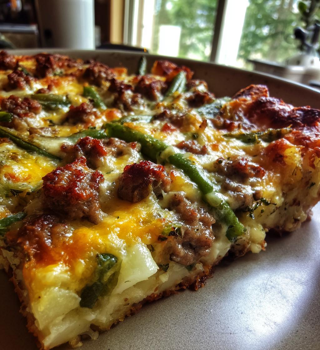 sausage green bean potato casserole - detail 1