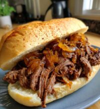 slow cooker shredded beef sandwiches