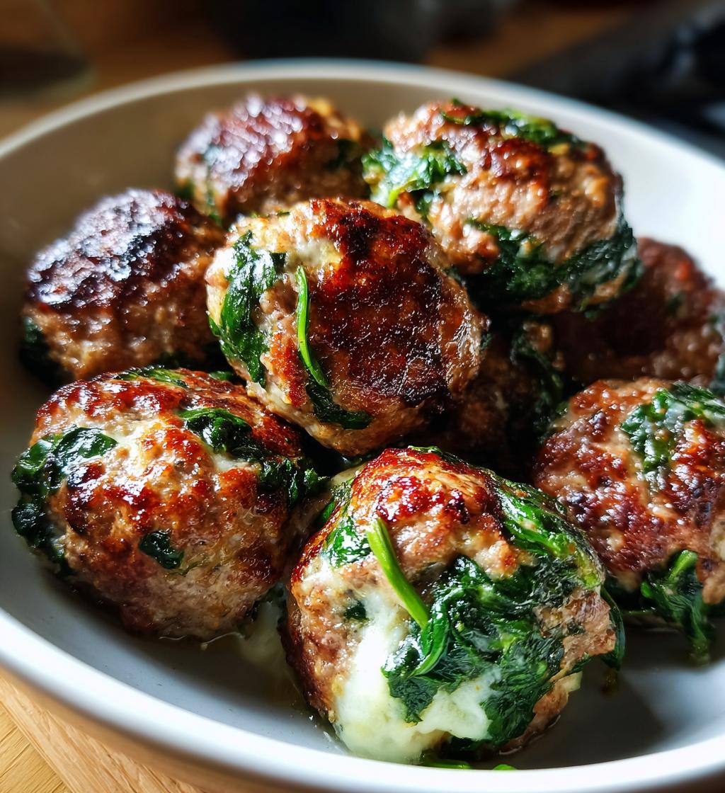 spinach garlic meatballs stuffed with mozzarella - detail 1