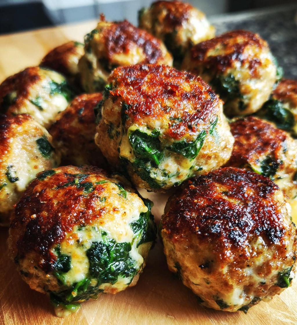 spinach garlic meatballs stuffed with mozzarella