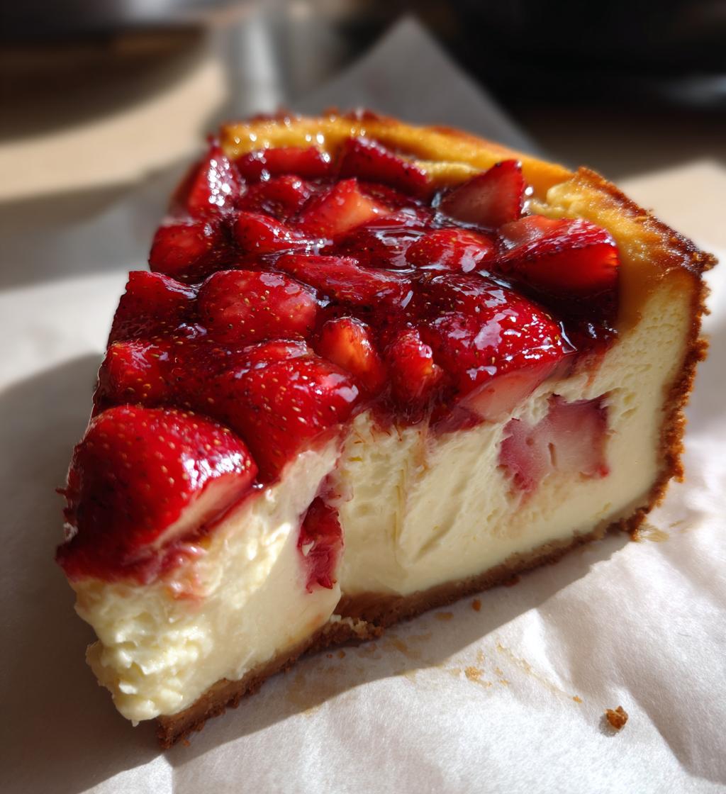 strawberry glazed cheesecake - detail 1