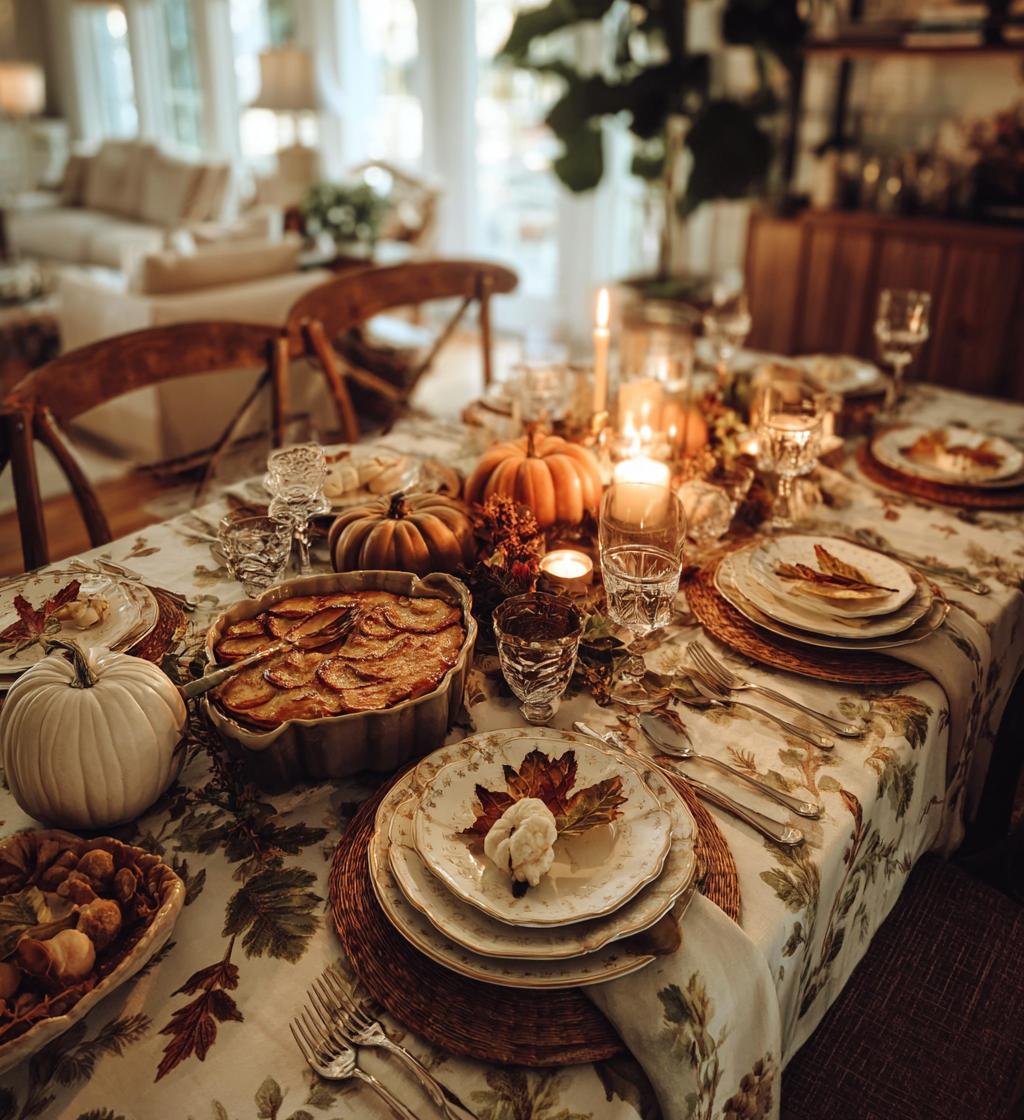thanksgiving table food setup