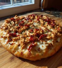 tuscan garlic chicken pita pizzas