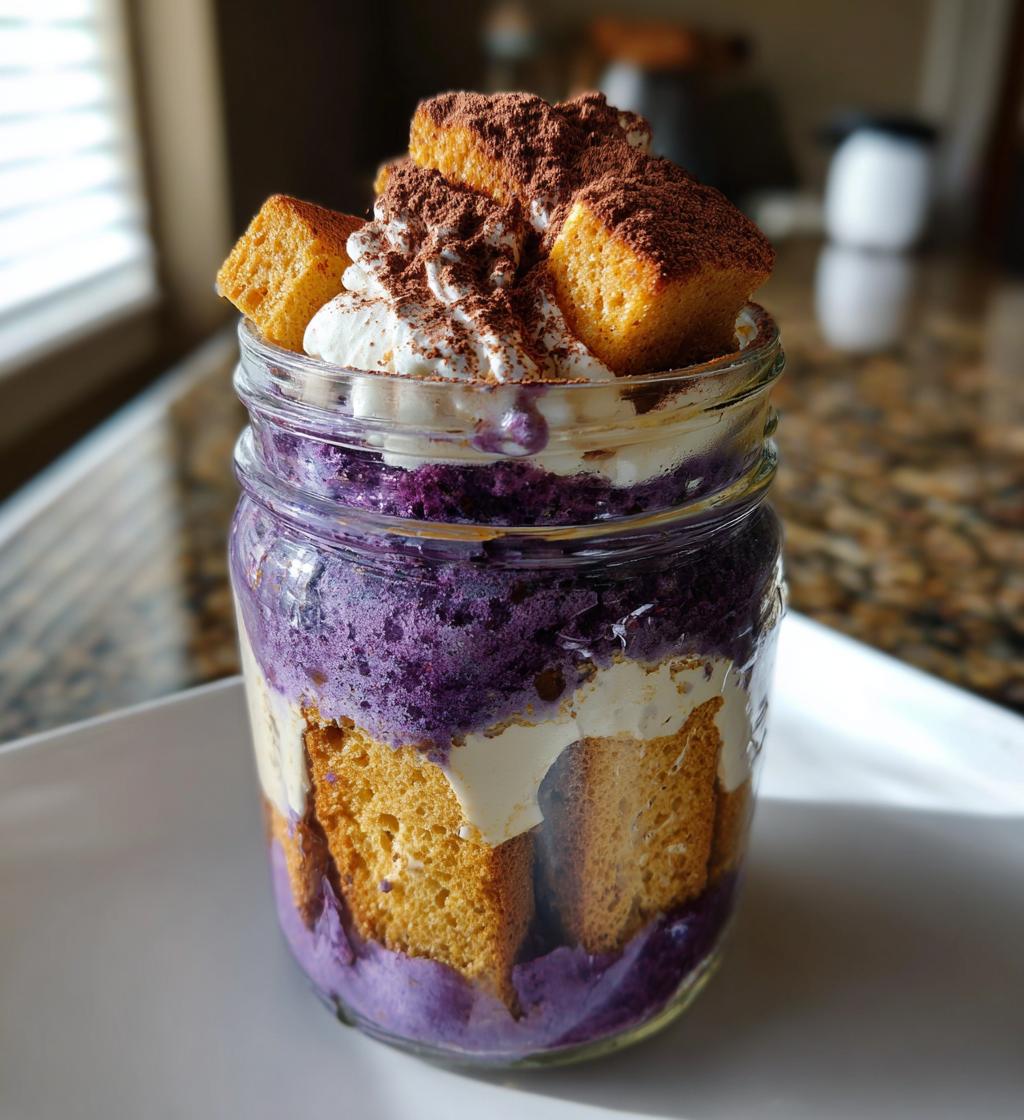 ube tiramisu in a jar