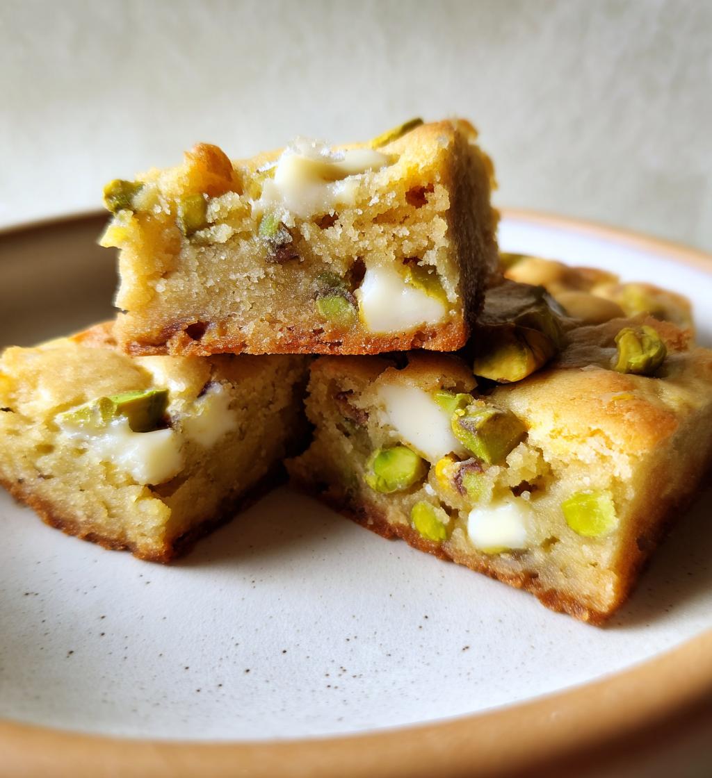 white chocolate pistachio blondies
