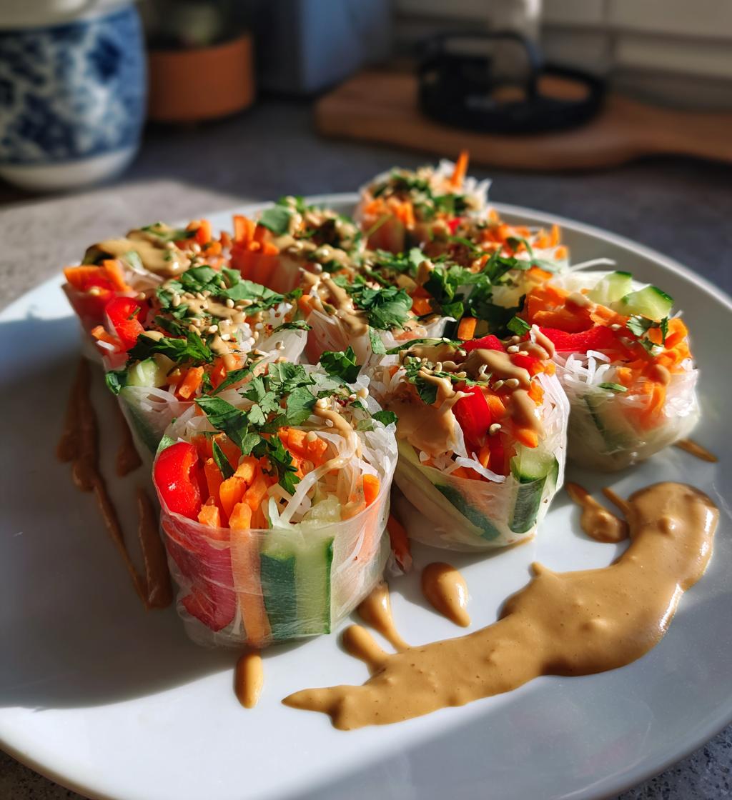 spring rolls with peanut sauce