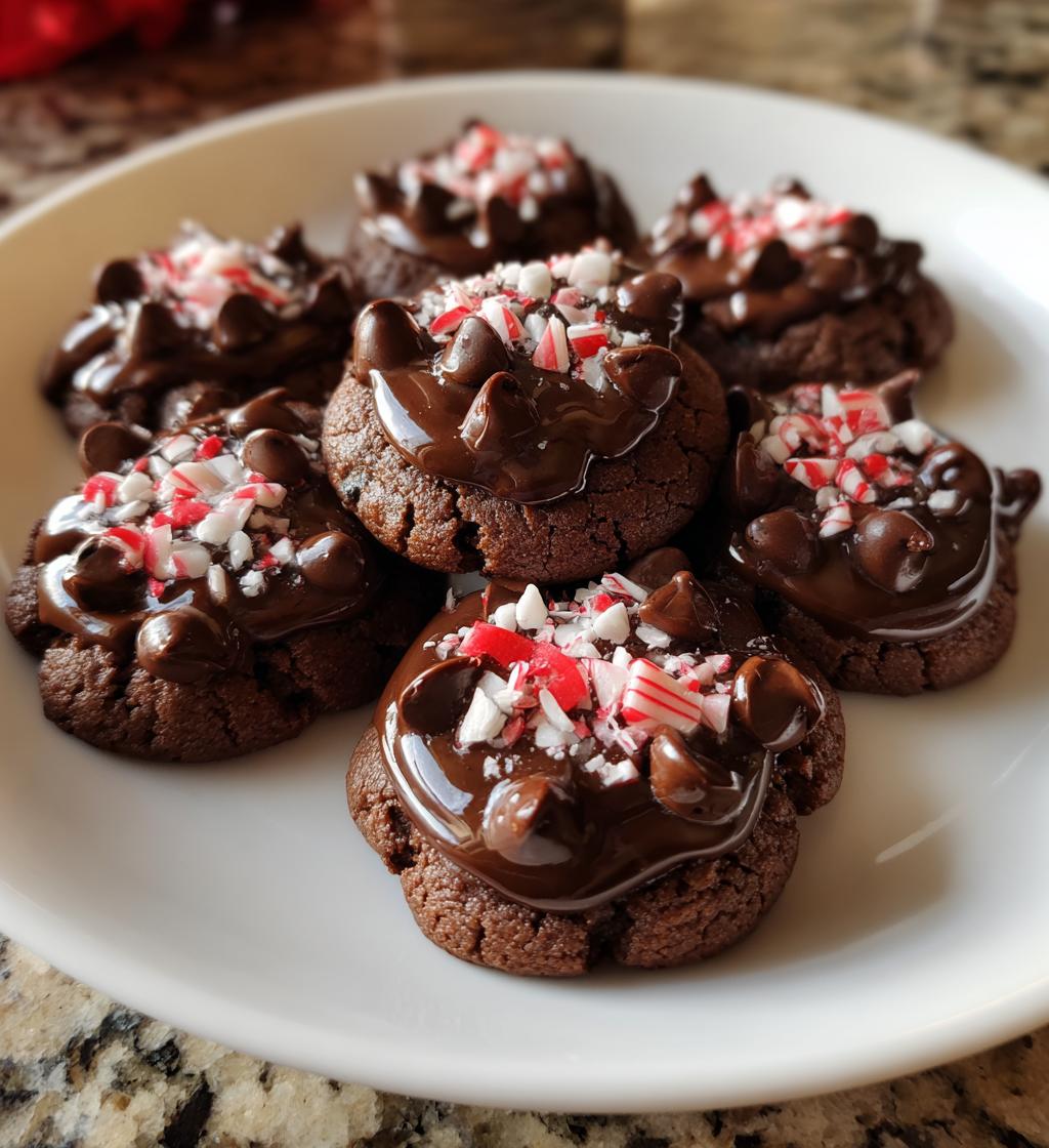 chocolate mint thumbprint cookies