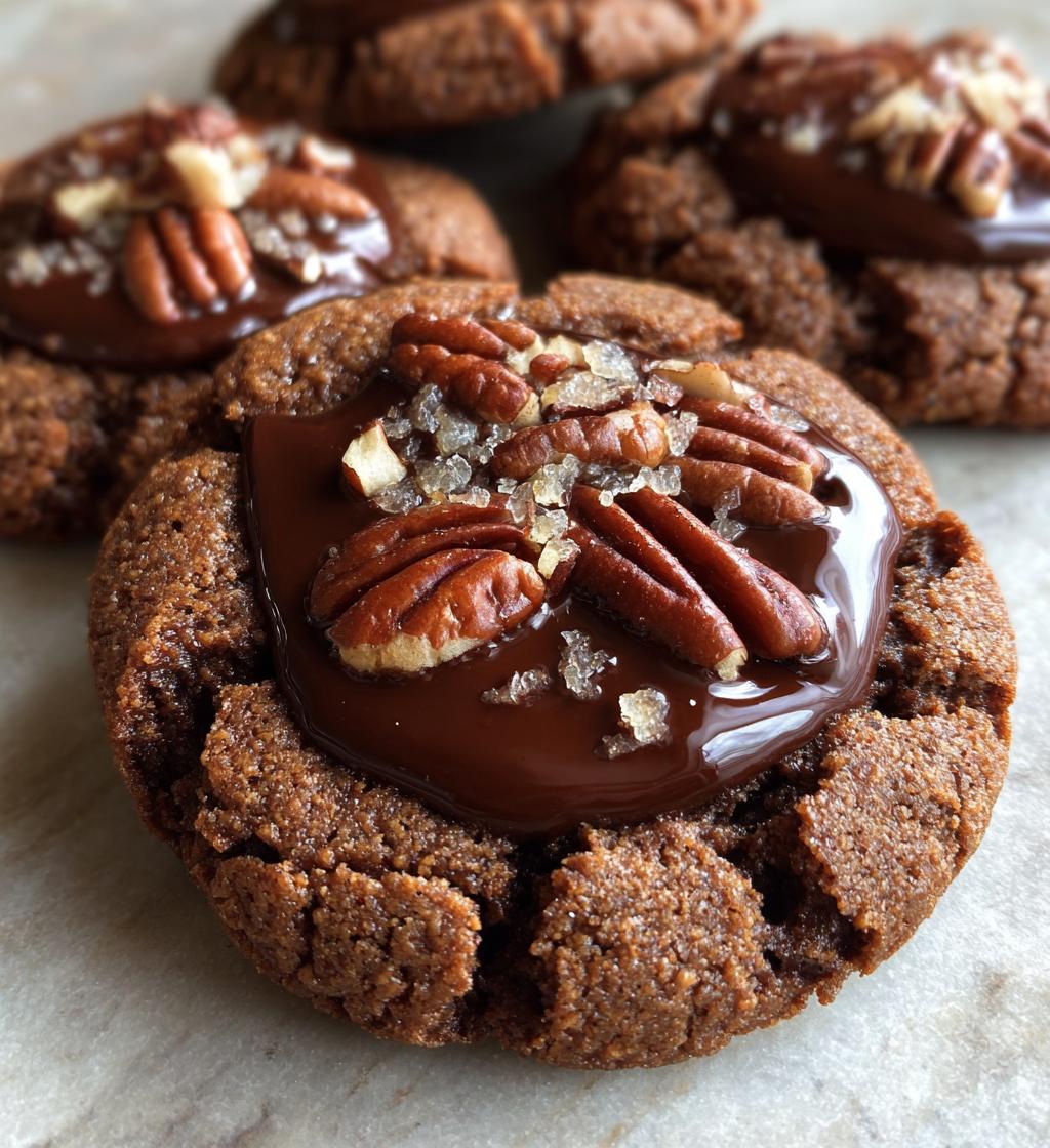 chocolate pecan thumbprint cookies
