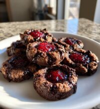 chocolate raspberry thumbprint cookies