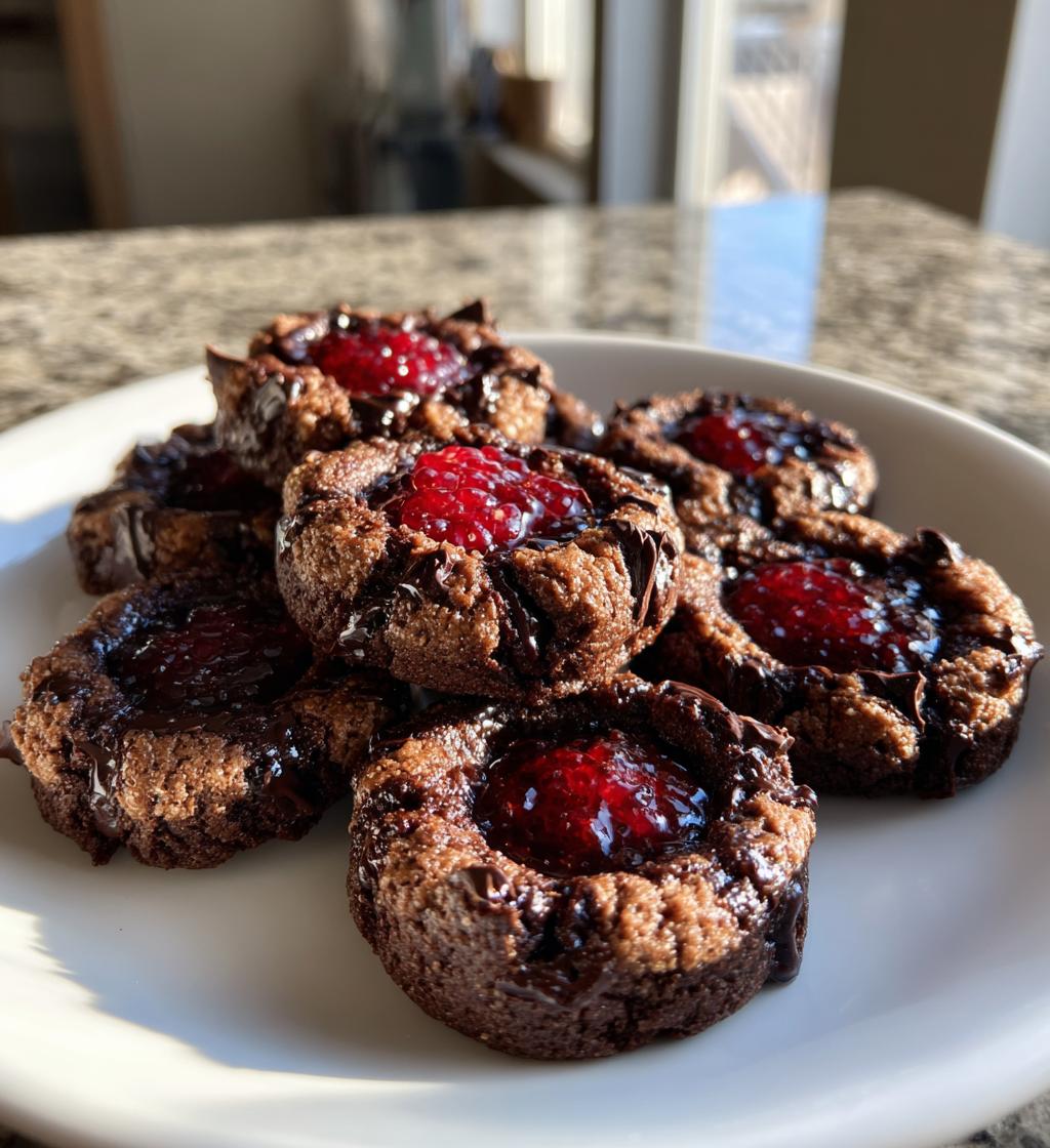 chocolate raspberry thumbprint cookies