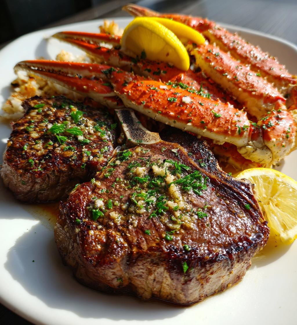 crab legs and steak dinner
