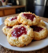 five ingredient raspberry cheesecake thumbprint cookies