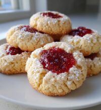 grinch thumbprint raspberry cookies
