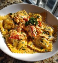 lobster ravioli with lemon butter cream sauce