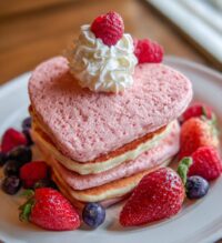 pink valentine heart pancakes