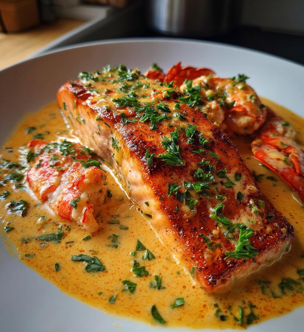 salmon with lobster cream sauce